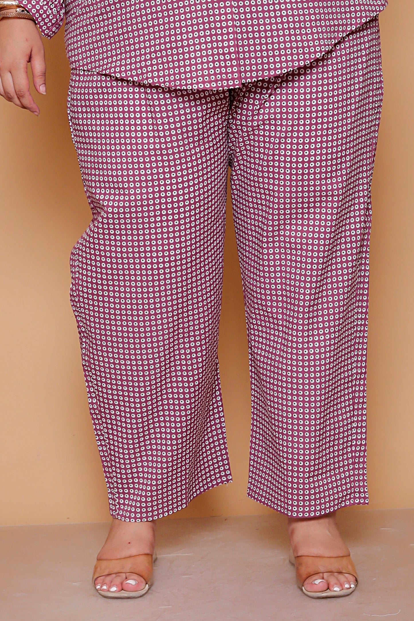 GEOMETRIC MICRO PRINT COTTON CO-ORD SET IN WINE BY PLUSSIZEKURTI