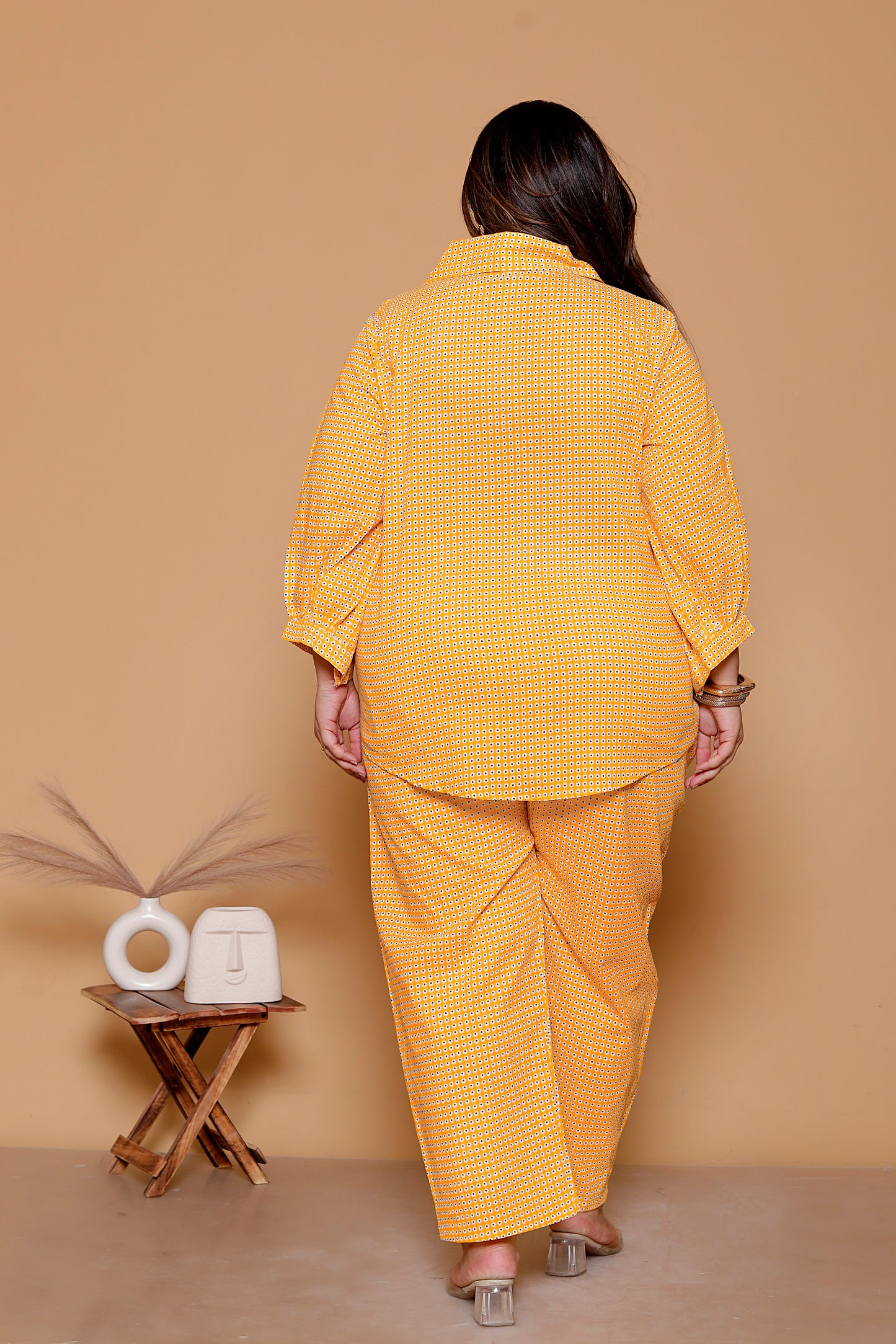GEOMETRIC MICRO PRINT COTTON CO-ORD SET IN YELLOW BY PLUSSIZEKURTI
