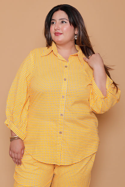 GEOMETRIC MICRO PRINT COTTON CO-ORD SET IN YELLOW BY PLUSSIZEKURTI