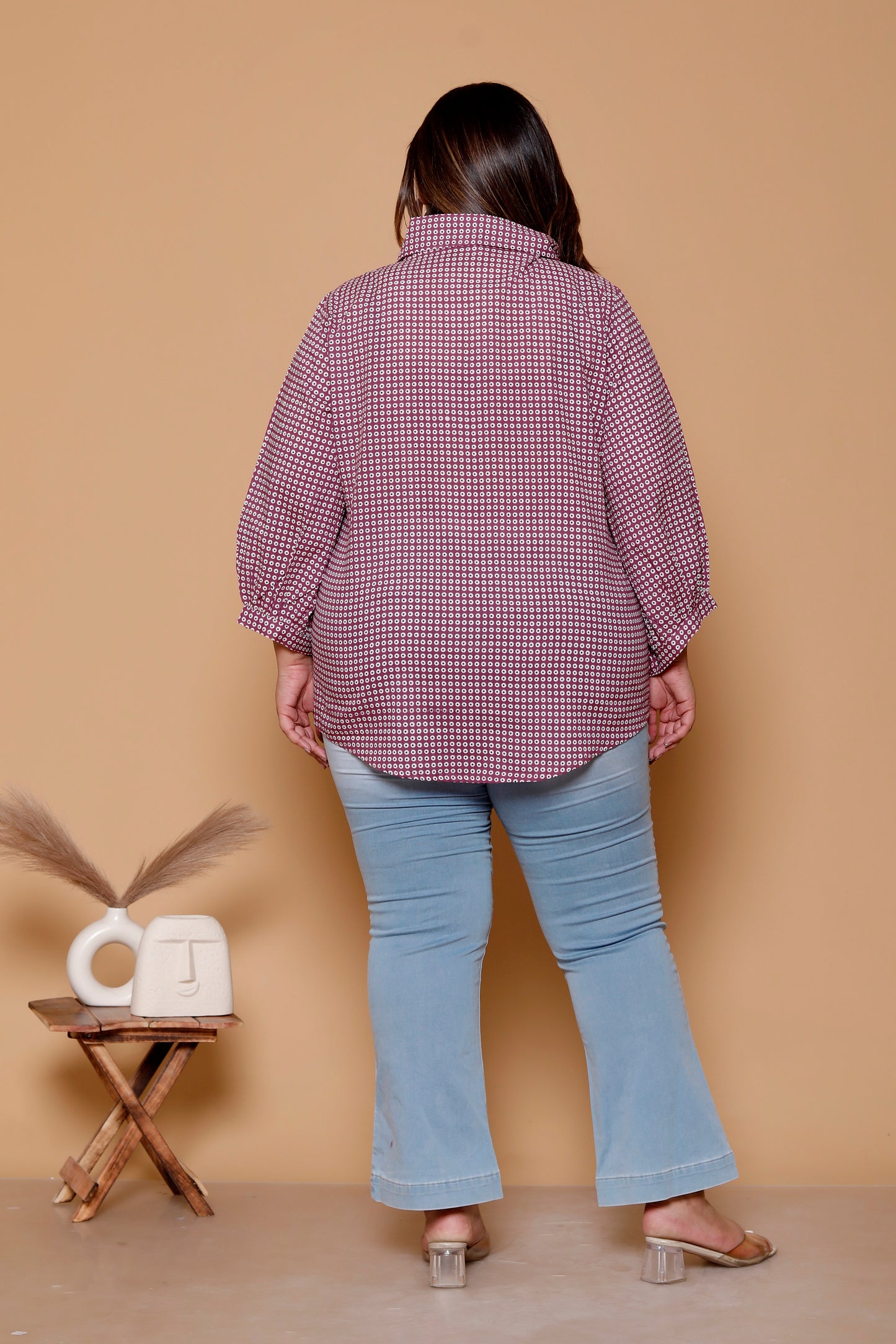 GEOMETRIC DOT PRINT COTTON SHIRT IN PURPLE COLOUR BY PLUSSIZEKURTI
