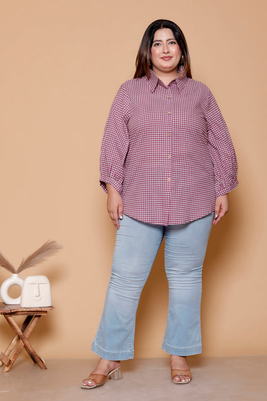 GEOMETRIC DOT PRINT COTTON SHIRT IN PURPLE COLOUR BY PLUSSIZEKURTI