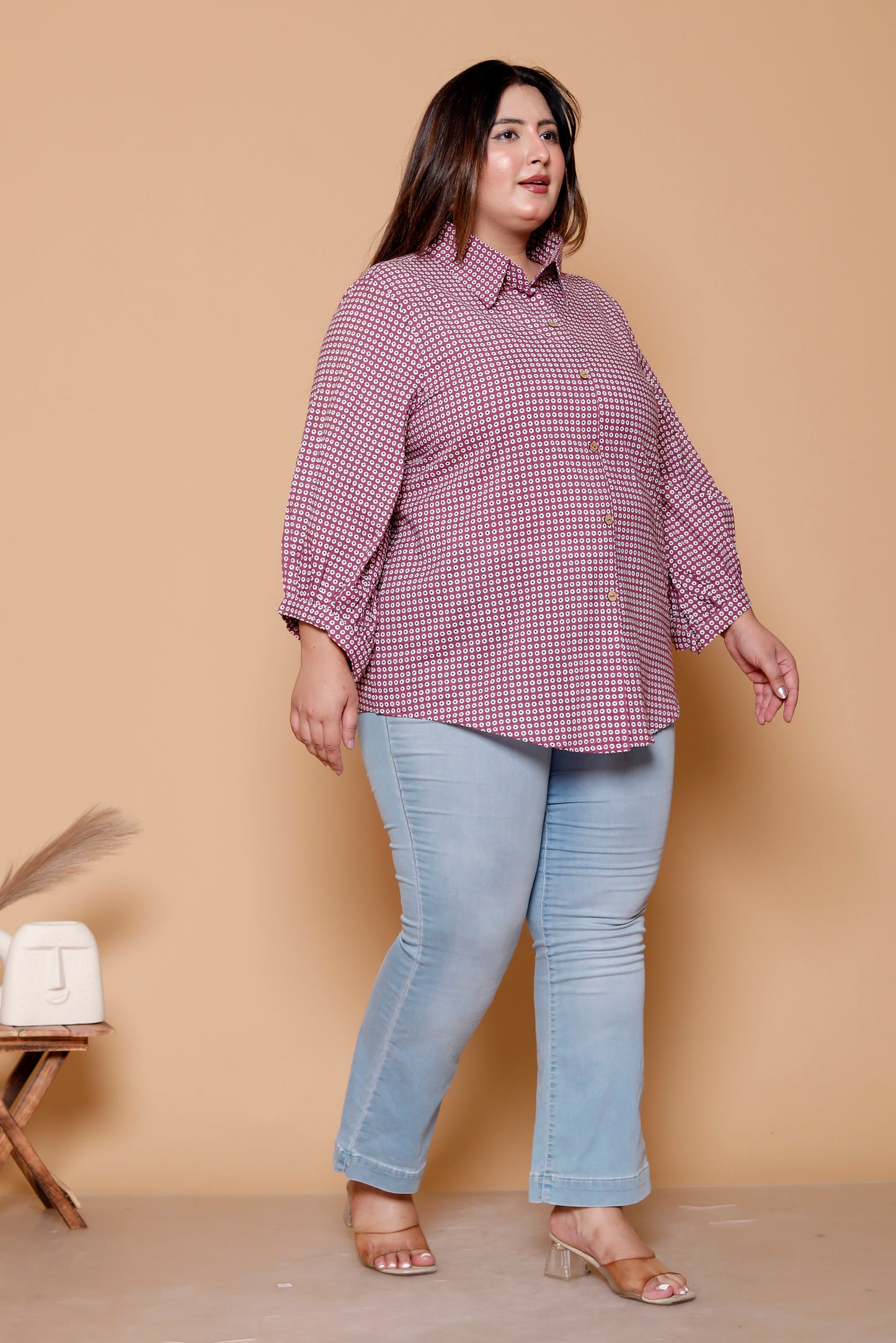GEOMETRIC DOT PRINT COTTON SHIRT IN PURPLE COLOUR BY PLUSSIZEKURTI