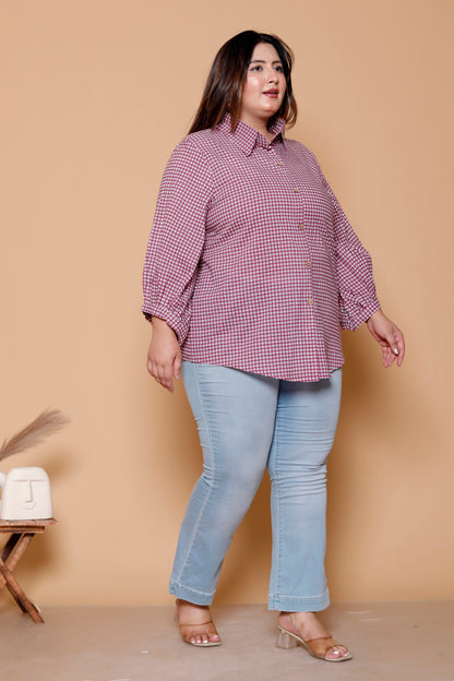 GEOMETRIC DOT PRINT COTTON SHIRT IN PURPLE COLOUR BY PLUSSIZEKURTI