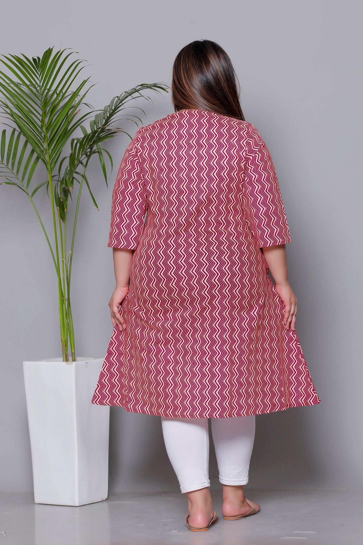 CHEVRON ZIG ZAG PRINT COTTON KURTI IN RED RUST BY PLUSSIZEKURTI