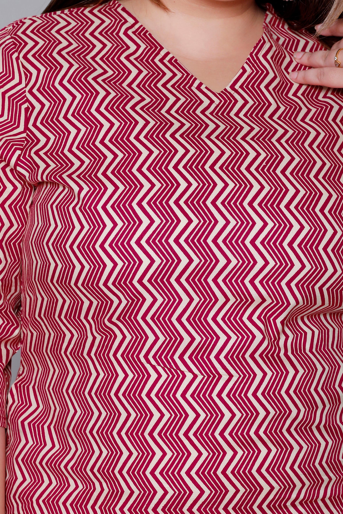 CHEVRON ZIG ZAG PRINT COTTON KURTI IN RED RUST BY PLUSSIZEKURTI