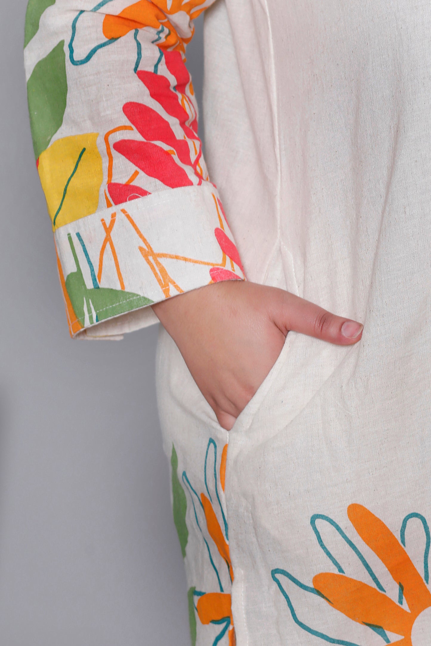 FLORAL LEAF HAND PAINTED PRINT COTTON FLEX 2 PEICE KURTA PANT IN ORANGE BY PLUSSIZEKURTI