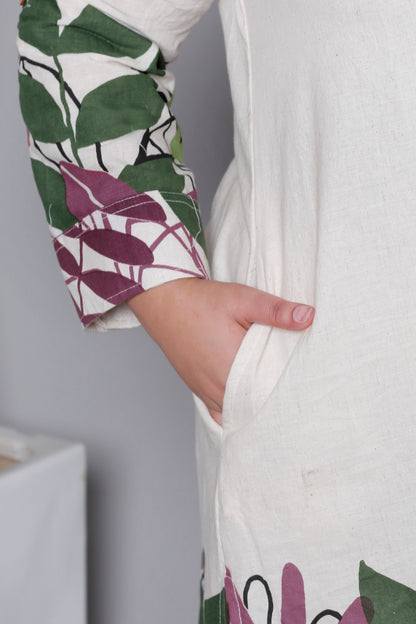 FLORAL LEAF HAND PAINTED PRINT COTTON FLEX 2 PEICE KURTA PANT IN WINE BY PLUSSIZEKURTI