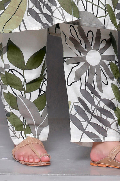 FLORAL LEAF HAND PAINTED PRINT COTTON FLEX 2 PEICE KURTA PANT IN GREEN BY PLUSSIZEKURTI