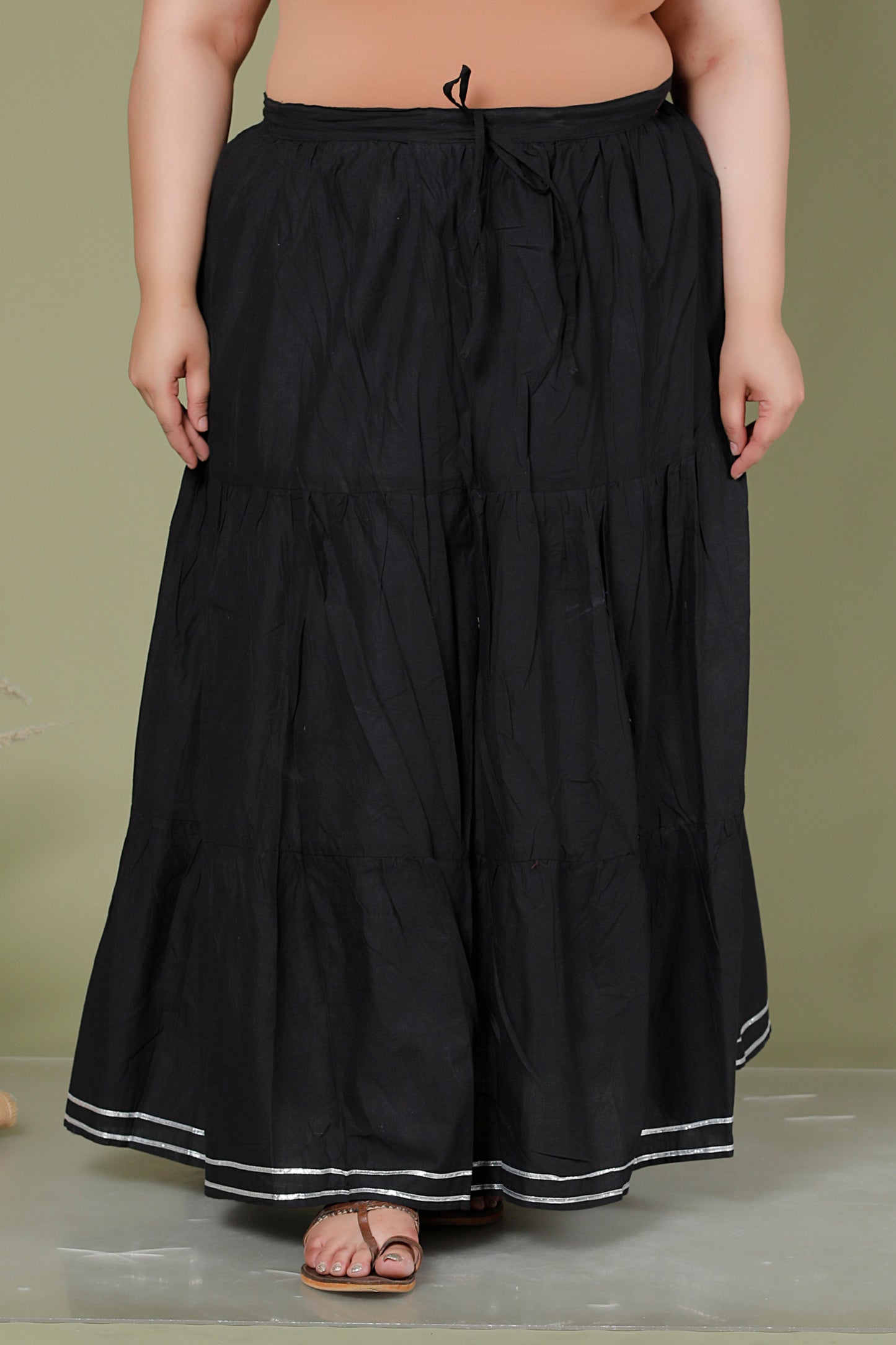 SOLID GOTTA DETAILING SKIRT IN BLACK BY PLUSSIZEKURTI