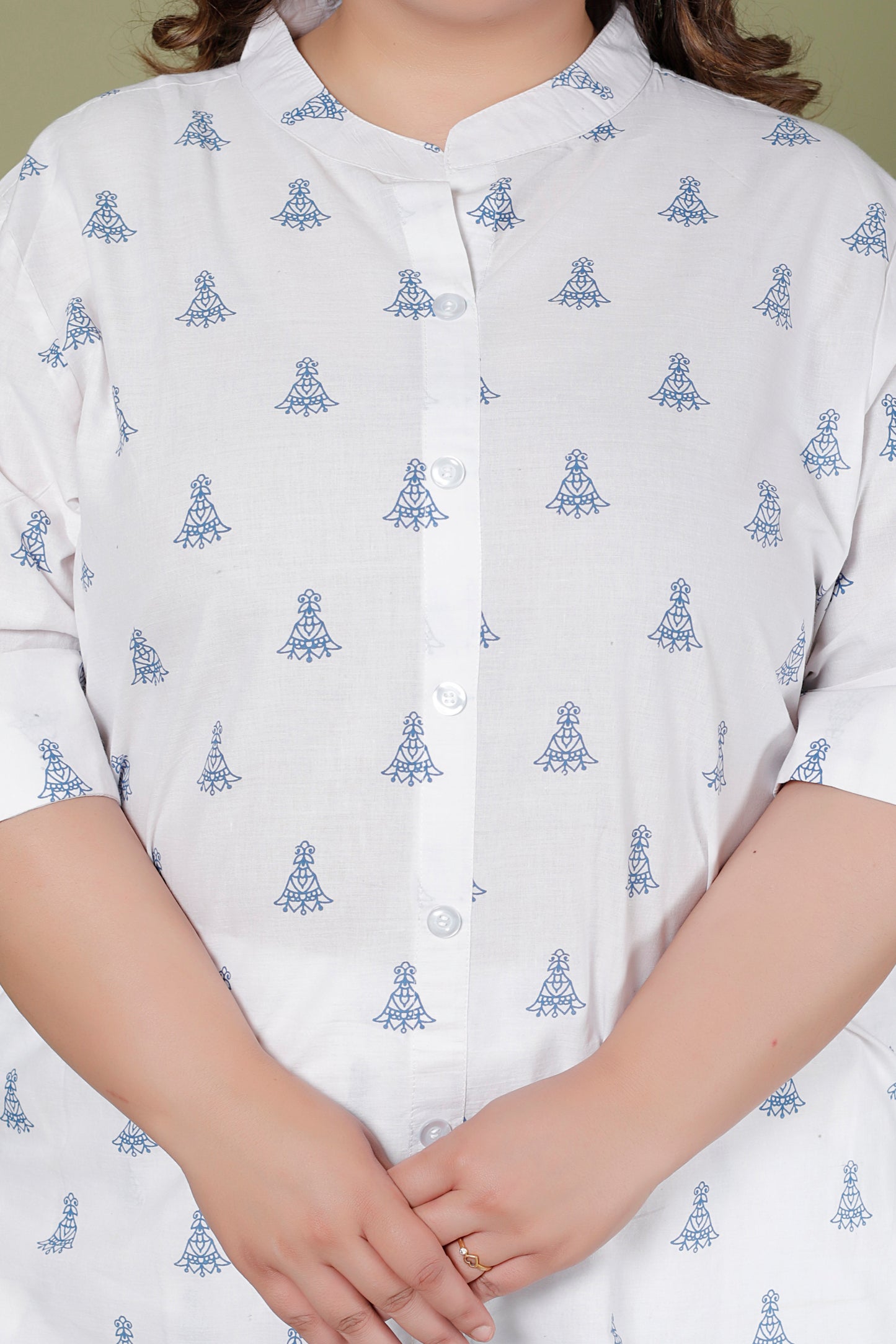 BELL BUTTA PRINT COTTON CO-ORD SET IN BLUE/ WHITE BY PLUSSIZEKURTI