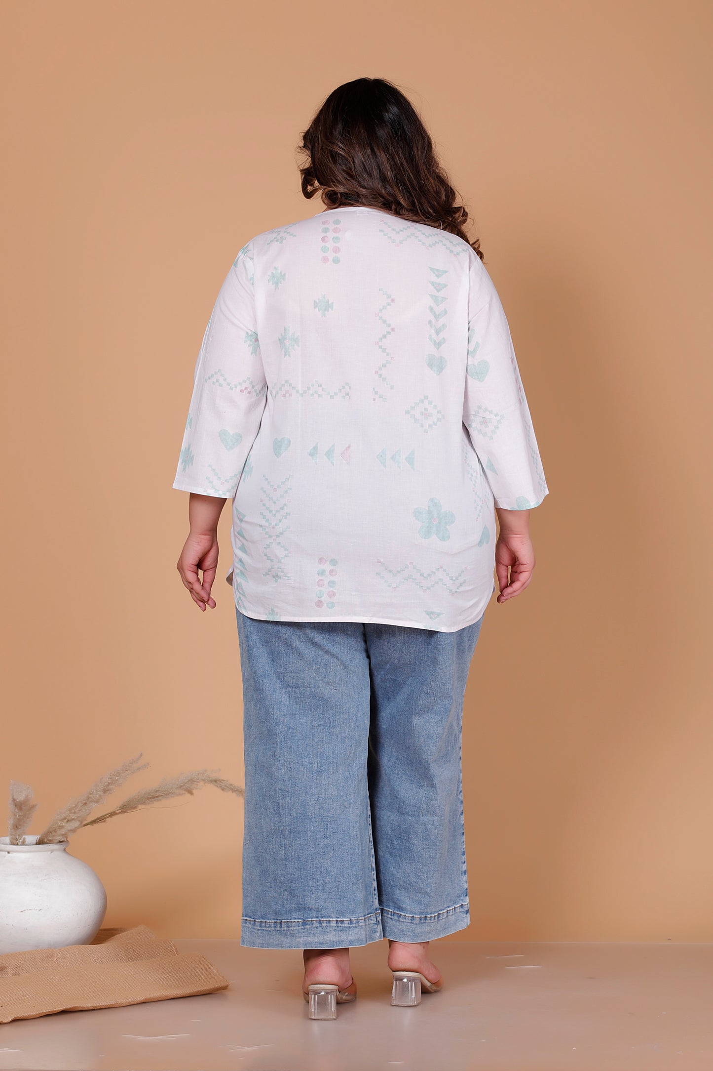 ABSTRACT MOTIF PRINT COTTON TOP IN OFFWHITE COLOUR BY PLUSSIZEKURTI