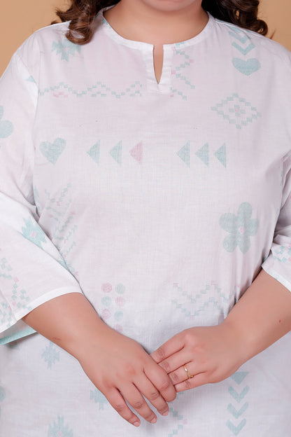 ABSTRACT MOTIF PRINT COTTON TOP IN OFFWHITE COLOUR BY PLUSSIZEKURTI