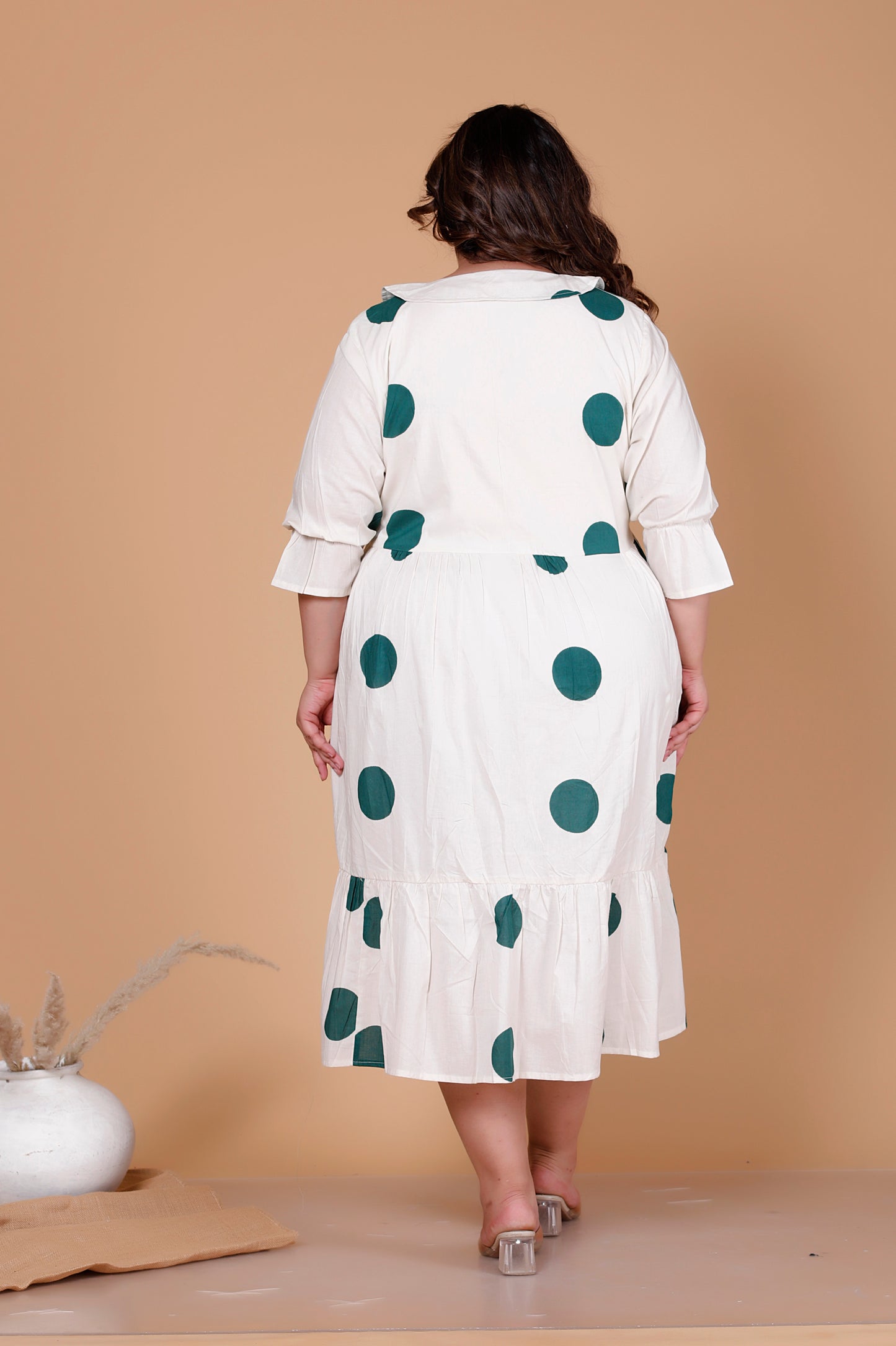 PETER PAN POLKA DOT PRINT COTTON DRESS IN OFFWHITE BY PLUSSIZEKURTI
