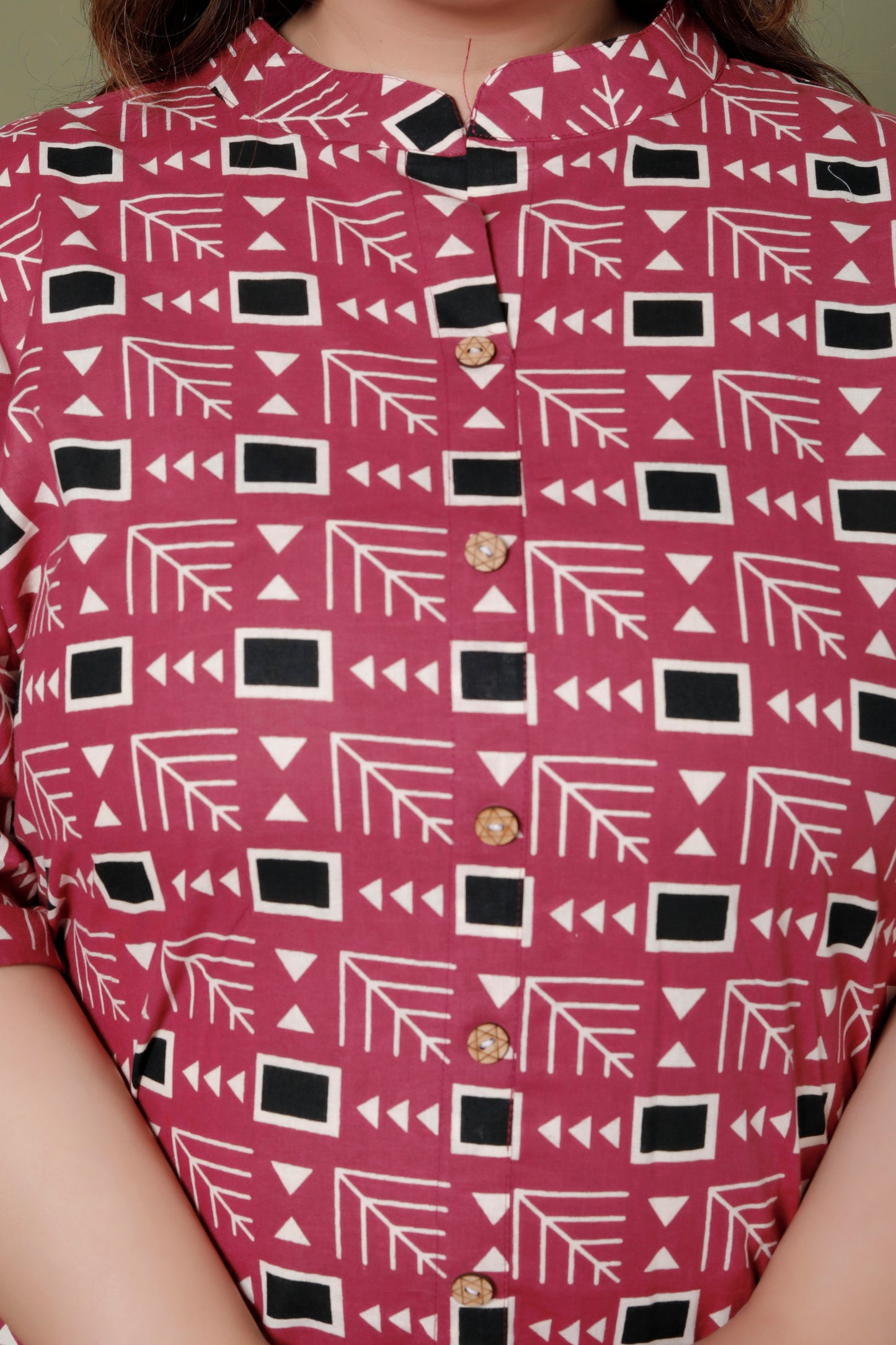 GEOMETRIC MOTIF PRINT COTTON 2 PEICE KURTA PANT IN RUST RED BY PLUSSIZEKURTI