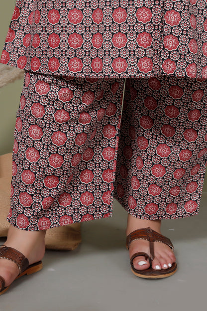 ABSTRACT FLORAL PRINT COTTON 2 PEICE KURTA PANT IN RUSTRED BY PLUSSIZEKURTI