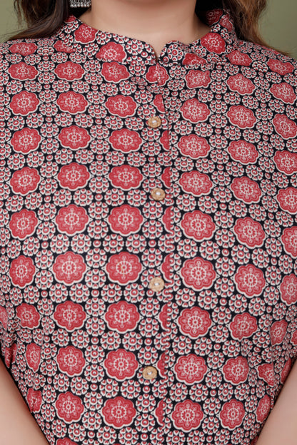 ABSTRACT FLORAL PRINT COTTON 2 PEICE KURTA PANT IN RUSTRED BY PLUSSIZEKURTI