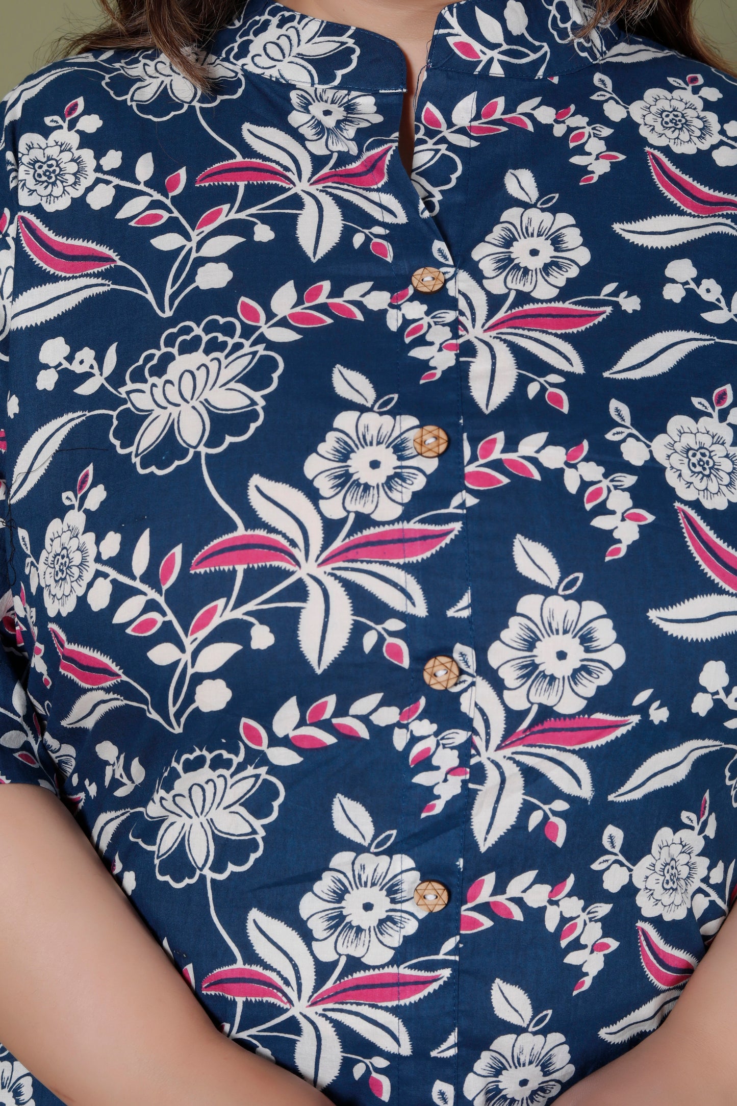 FLORAL INFUSE PRINT COTTON 2 PEICE KURTA PANT IN MUSTURD BLUE BY PLUSSIZEKURTI