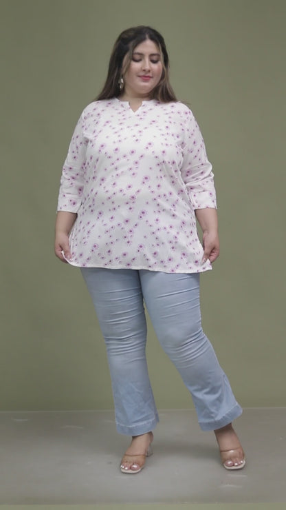 FLORAL PRINT COTTON TOP IN WHITE/LAVENDER COLOUR BY PLUSSIZEKURTI