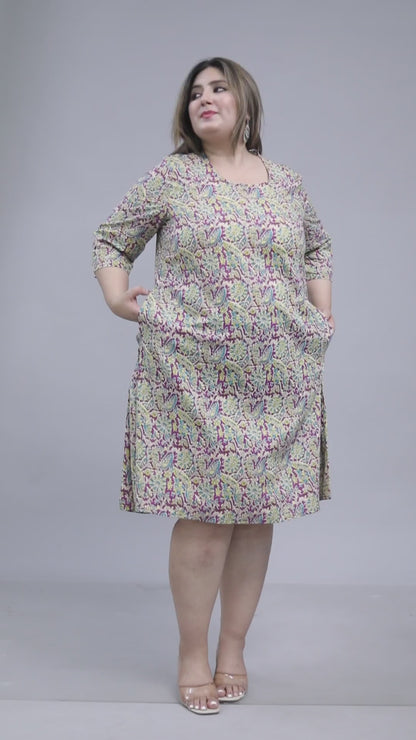 FLORAL AND BIRD MOTIF PRINT COTTON DRESS IN LIGHT MAGENTA BY PLUSSIZEKURTI