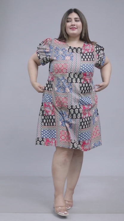 PATCHWORK PRINT COTTON DRESS IN MULTICOLOR BY PLUSSIZEKURTI