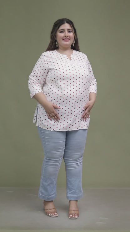 POLKA DOT PRINT COTTON TOP IN WHITE/PINK COLOUR BY PLUSSIZEKURTI