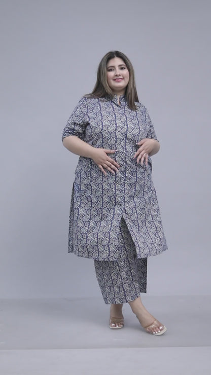 PAISLEY BLOCK PRINT COTTON 2 PEICE KURTA PLAZZO IN INDIGO BLUE BY PLUSSIZEKURTI