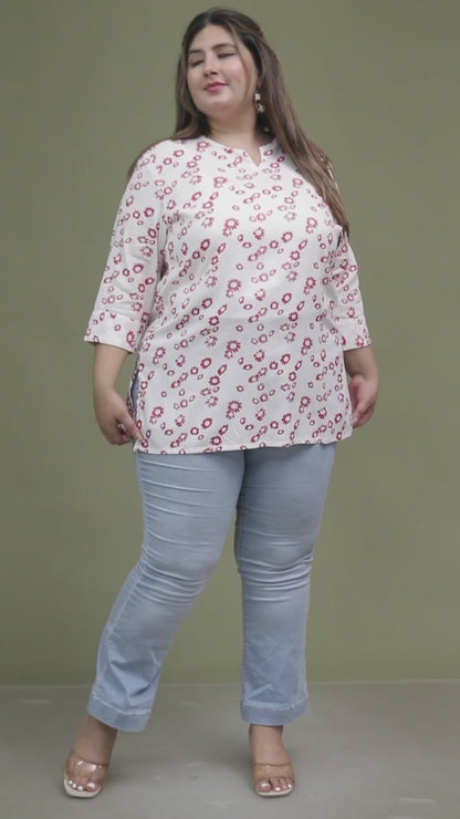 FLORAL PRINT COTTON TOP IN WHITE/PINK COLOUR BY PLUSSIZEKURTI